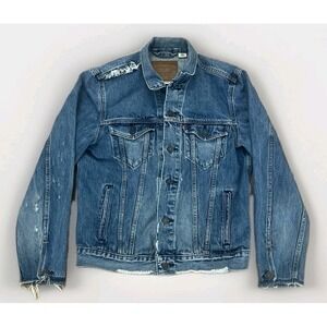 Levis Premium Selvedge Denim Jacket Mens Medium Factory Distress Type III 3 Blue